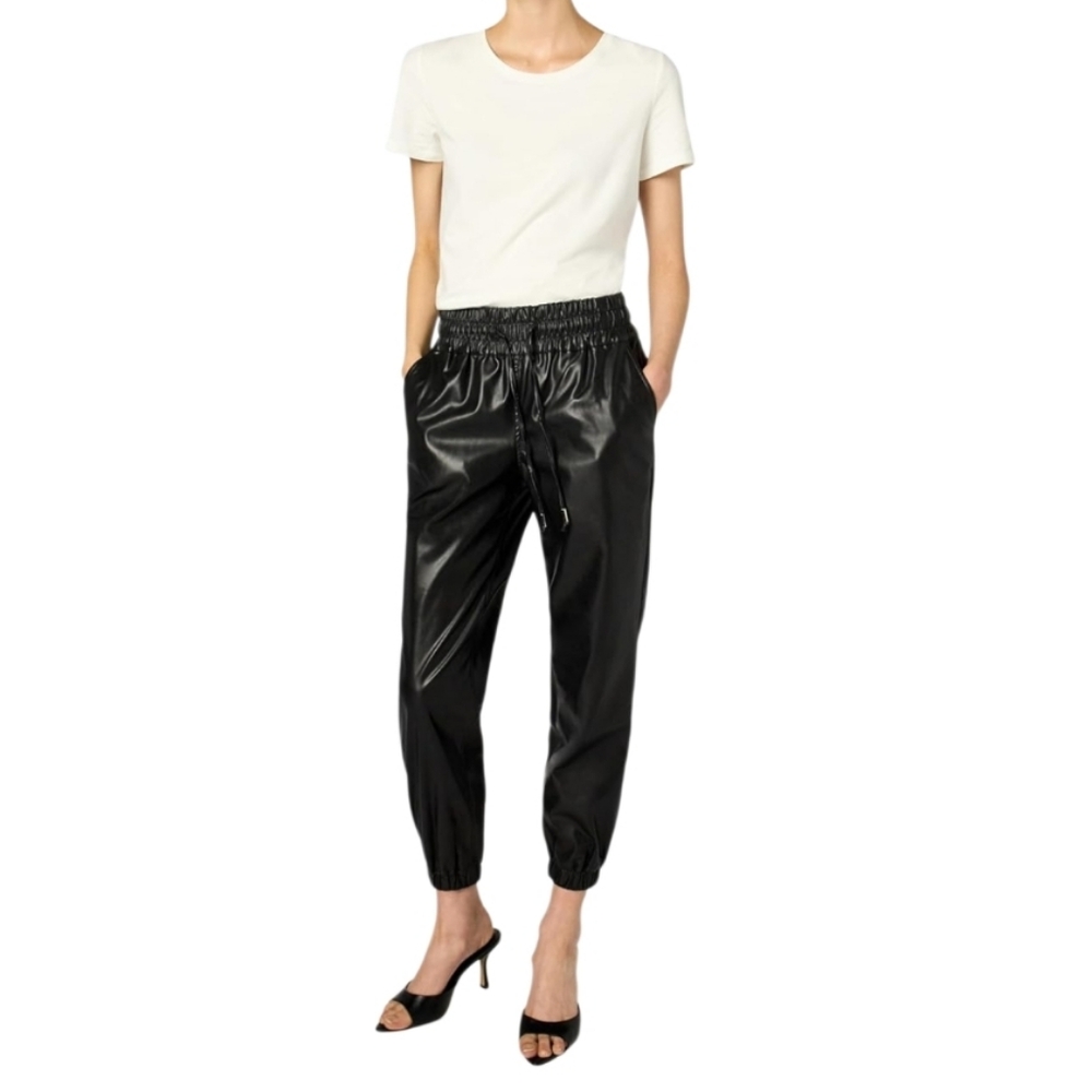 BLANK NYC Black Vegan Leather Joggers Track Pants with Pickets